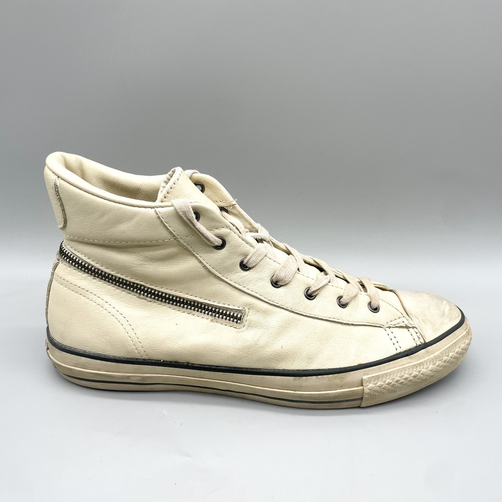 Converse Mens 10 John Varvatos Chuck Taylor Zip High Top Sneakers Cream Leathef